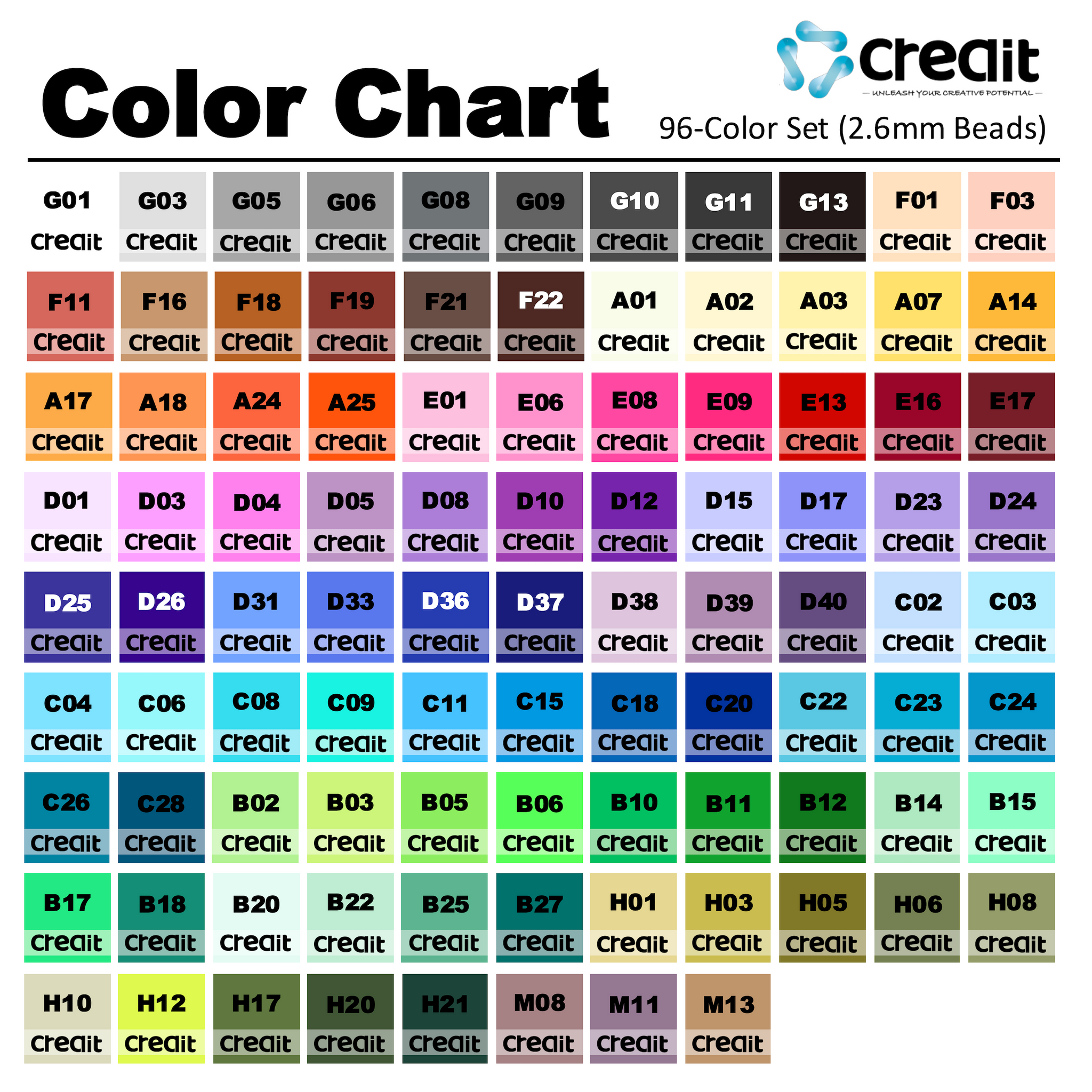 Creait 96-Color Basic Player Set - 2.6mm Mini Fuse Bead 96,000 Beads