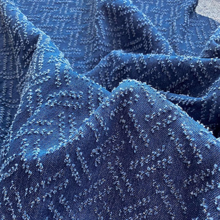 Crochet Hollow-Out Denim Fabric Detail Picture Dark Blue