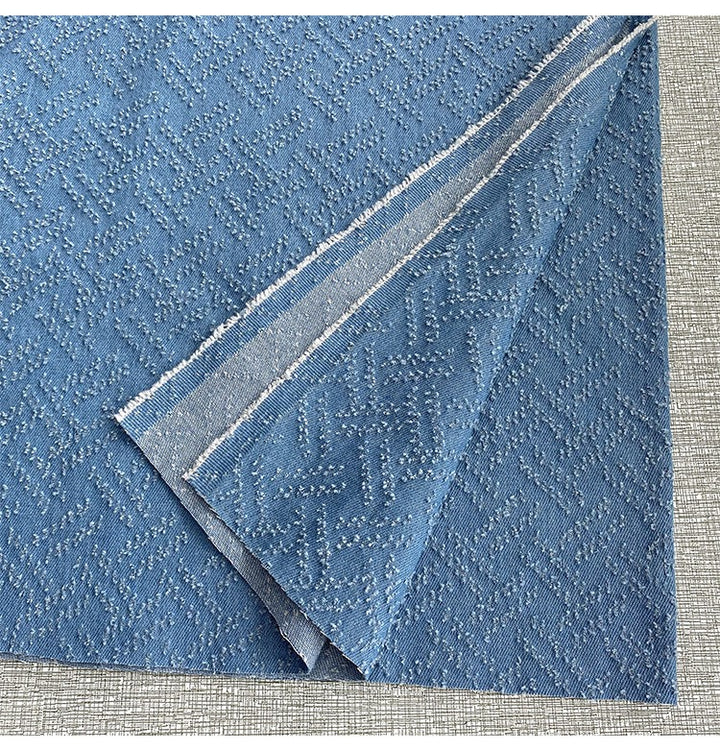 Crochet Hollow-Out Denim Fabric Detail Picture Light Blue