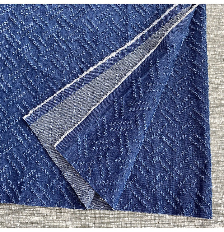 Crochet Hollow-Out Denim Fabric Detail Picture Medium Blue