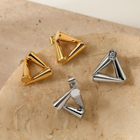 3D Geometric Pyramid Stud Earrings (Gold & Silver)