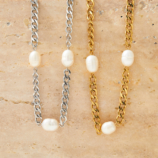 Cuban Chain Three Pearl Bracelet