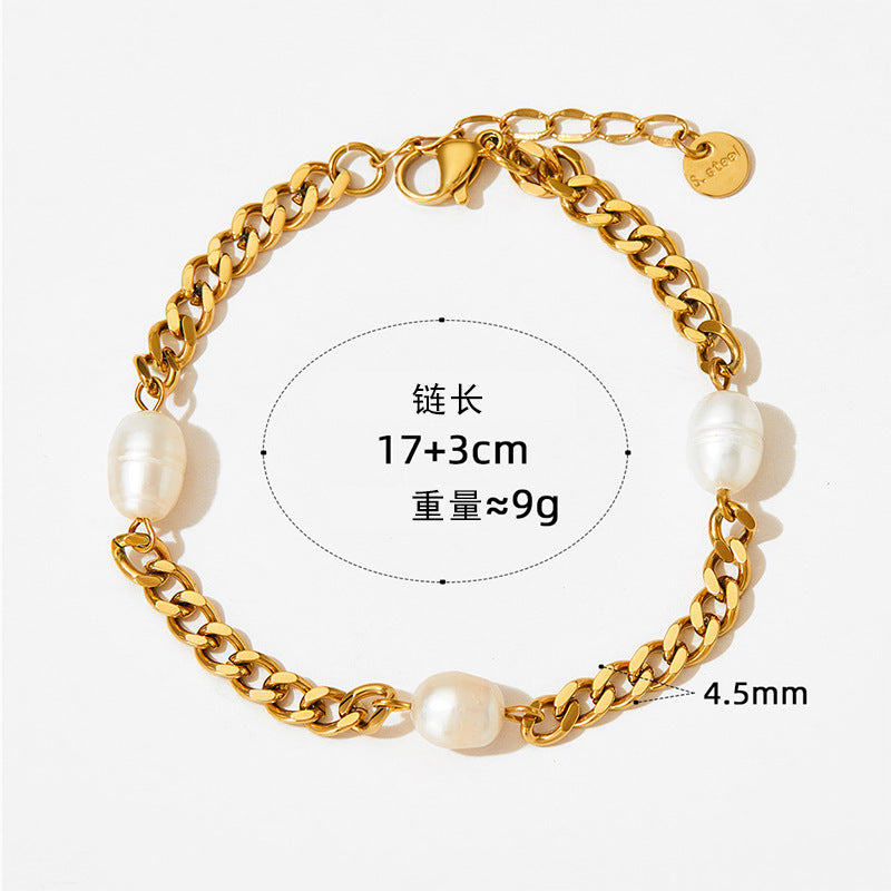 Cuban Chain Three Pearl Bracelet