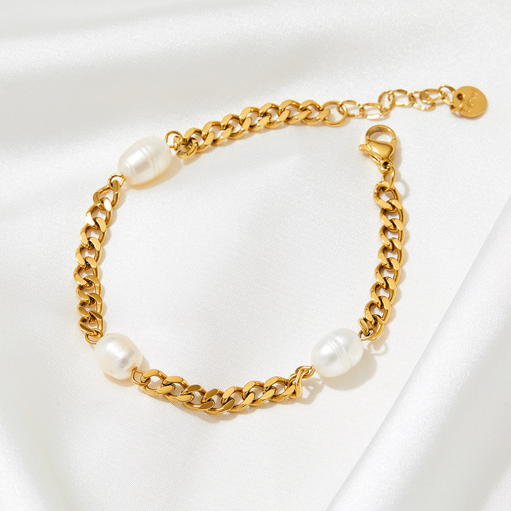 Cuban Chain Three Pearl Bracelet