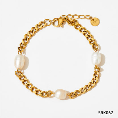 Cuban Chain Three Pearl Bracelet