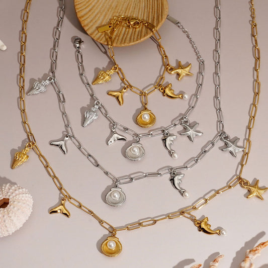 Beach Vacation Ocean Pendant Necklace Bracelet Bracelet Set