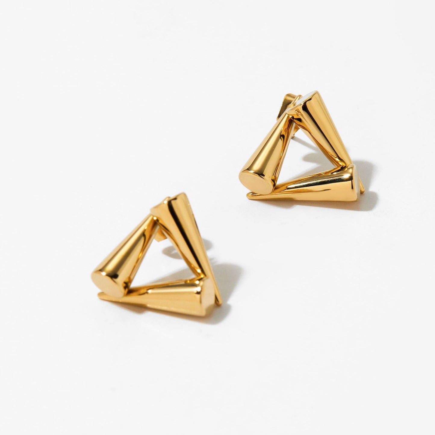 3D Geometric Pyramid Stud Earrings (Gold & Silver)