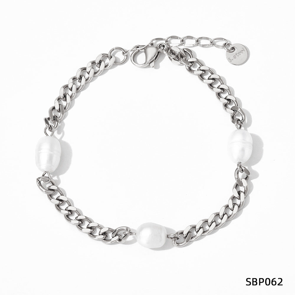 Cuban Chain Three Pearl Bracelet