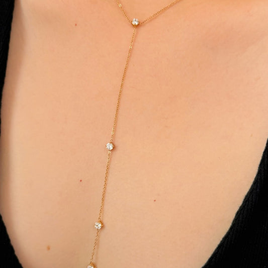 Diamond Drop Y - Shaped Gold Necklace