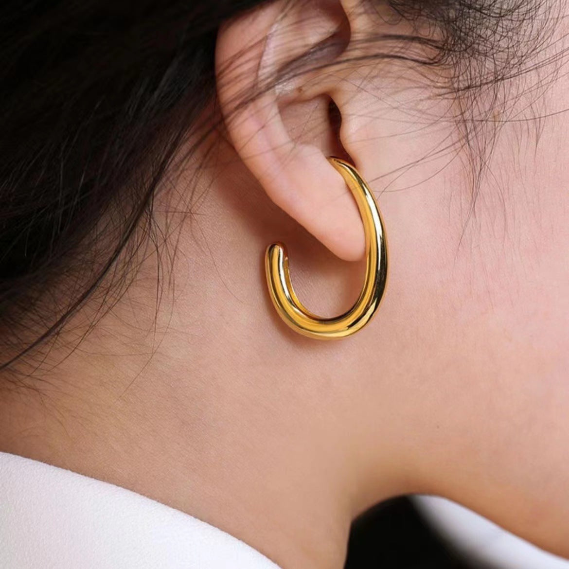 C-shaped large ring earrings