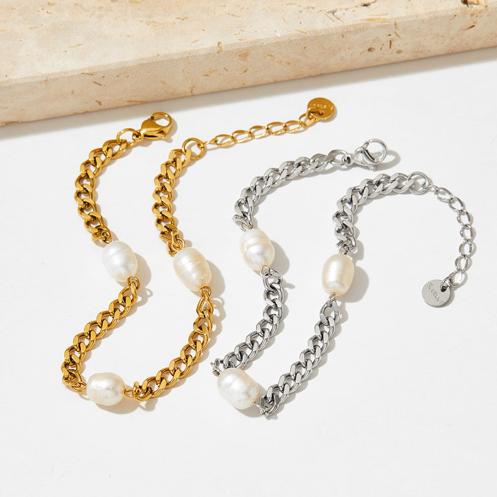 Cuban Chain Three Pearl Bracelet