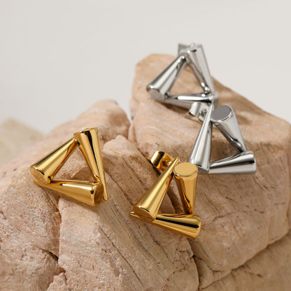 3D Geometric Pyramid Stud Earrings (Gold & Silver)