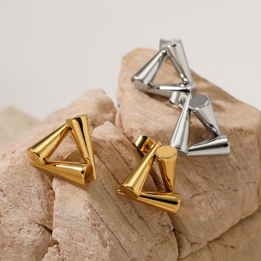 3D Geometric Pyramid Stud Earrings (Gold & Silver)