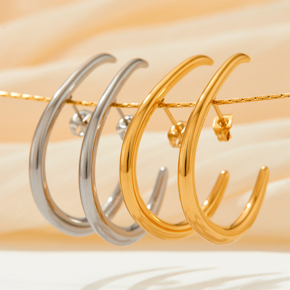 C-shaped large ring earrings