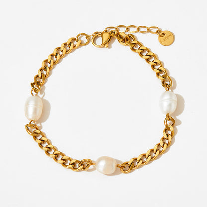 Cuban Chain Three Pearl Bracelet